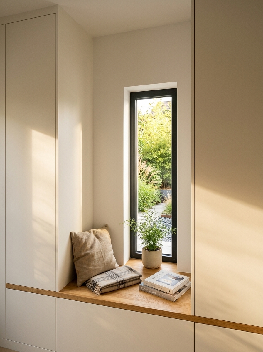 Sitzfenster mit angrenzenden Einbauschränken