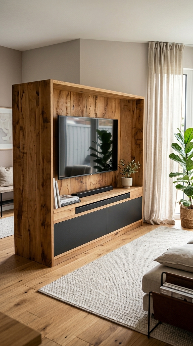 Wohnwand mit Sideboard und TV-Element aus Massivholz
