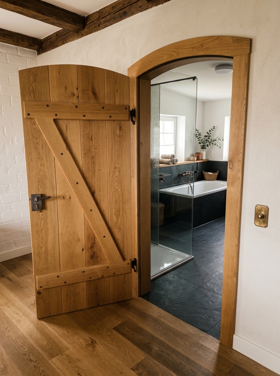 Innentür im Landhausstil mit geschmiedetem Beschlag