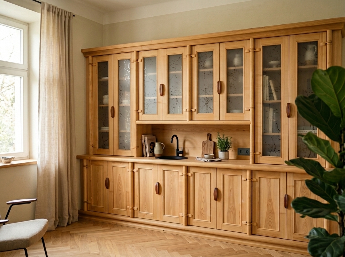 Vitrinenschrank mit Glasfronten aus Massivholz